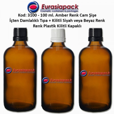  Damlalık Tıpalı Amber Cam Şişe Kod: 3100 - 100ml.