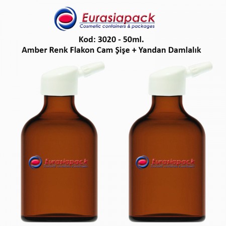 Yandan Damlalıklı Flakon Amber Cam Şişe 50ml Kod 3020