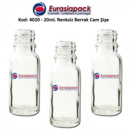 Cam İlaç - Ecza Şişesi 20ml. Renksiz Kod 4020