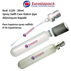 20ml. Alüminyum Sprey ve Alüminyum Kapaklı Buzlu Cam Kalem Parfüm Şişesi 20ml. Alüminyum Sprey ve Alüminyum Kapaklı Buzlu Cam Kalem Parfüm Şişesi